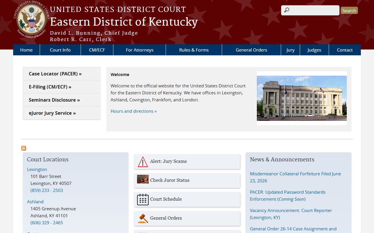 Knox County arrest records U.S. District Court for the Eastern District of Kentucky website