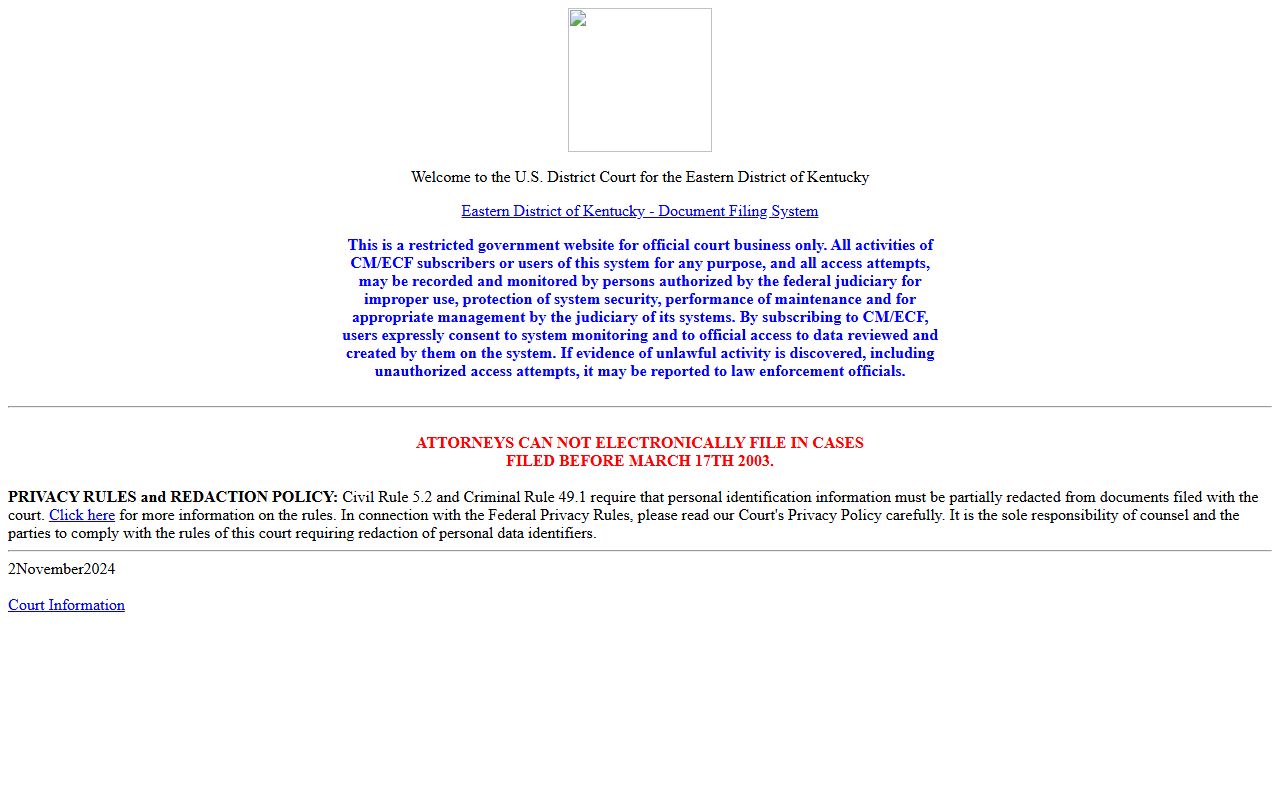 Knox County court dockets Eastern District of Kentucky CM ECF