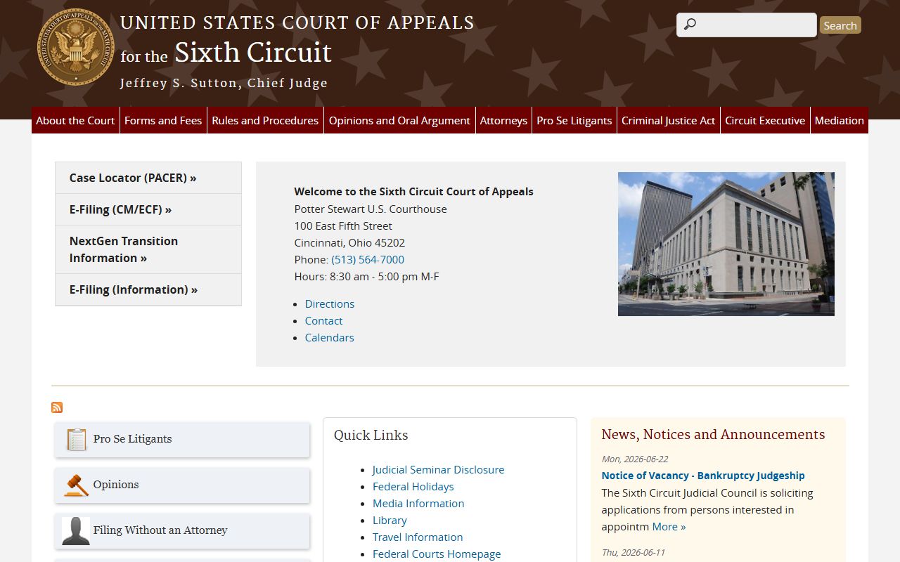 Knox County court dockets Sixth Circuit Court of Appeals