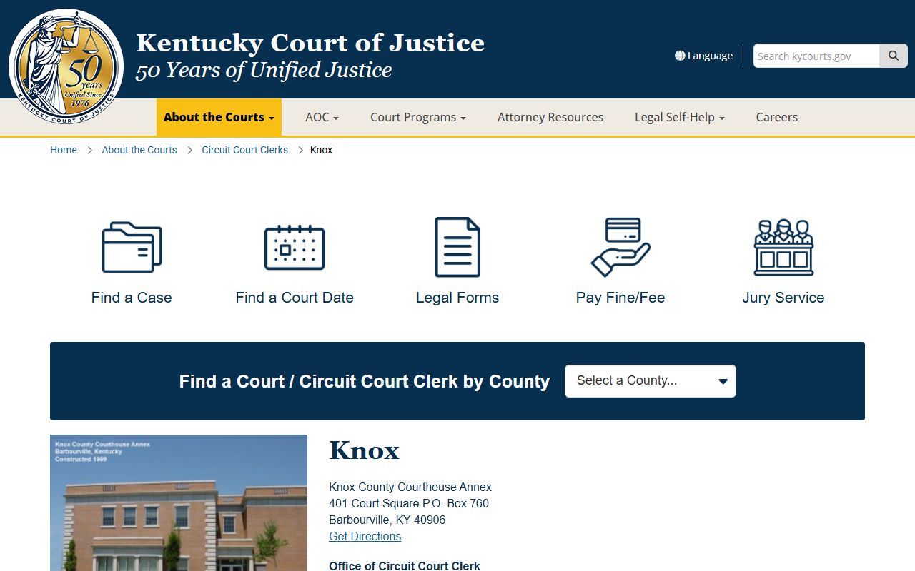 Knox County court records Kentucky Court of Justice county page