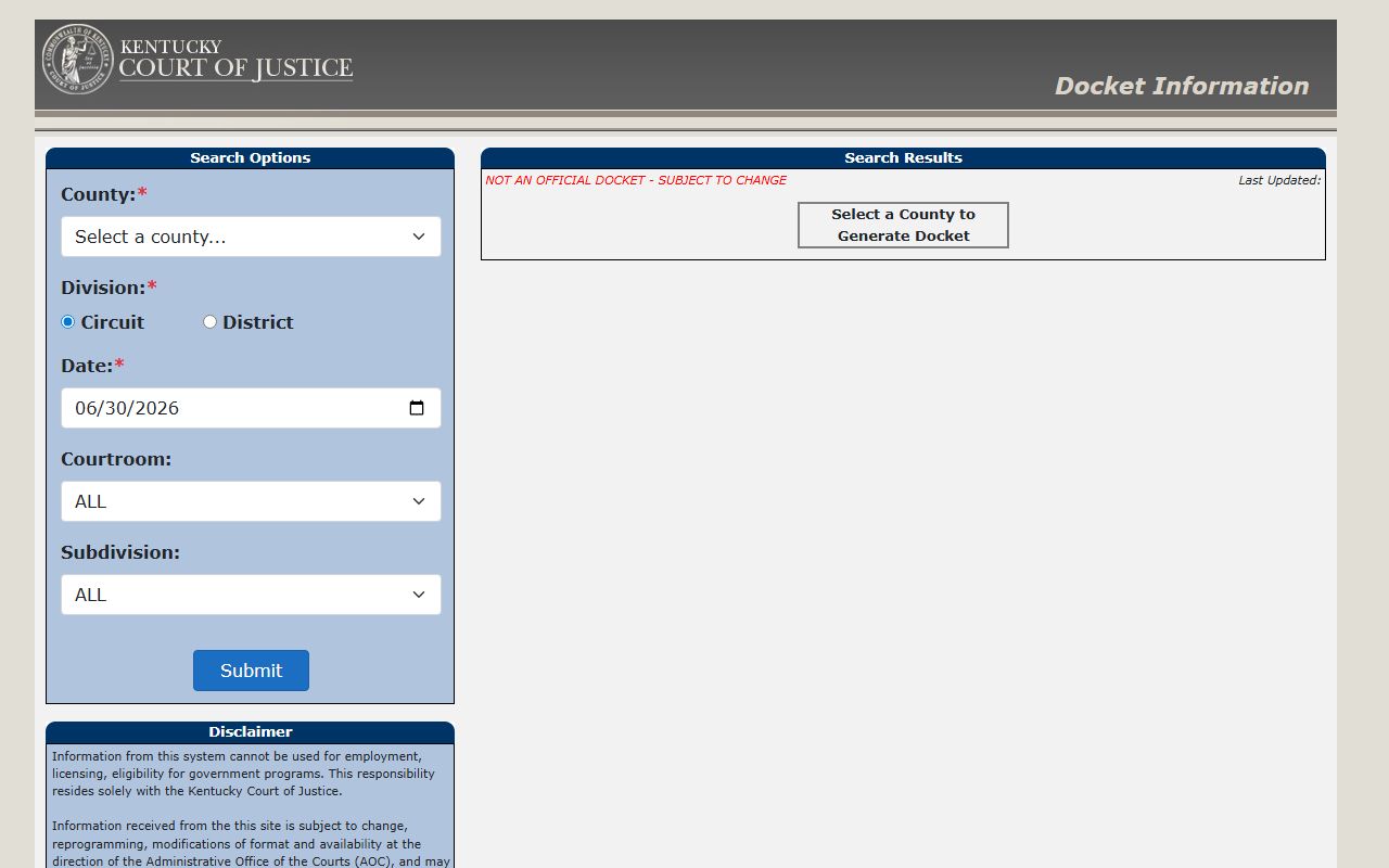 Knox County court dockets Kentucky court date search