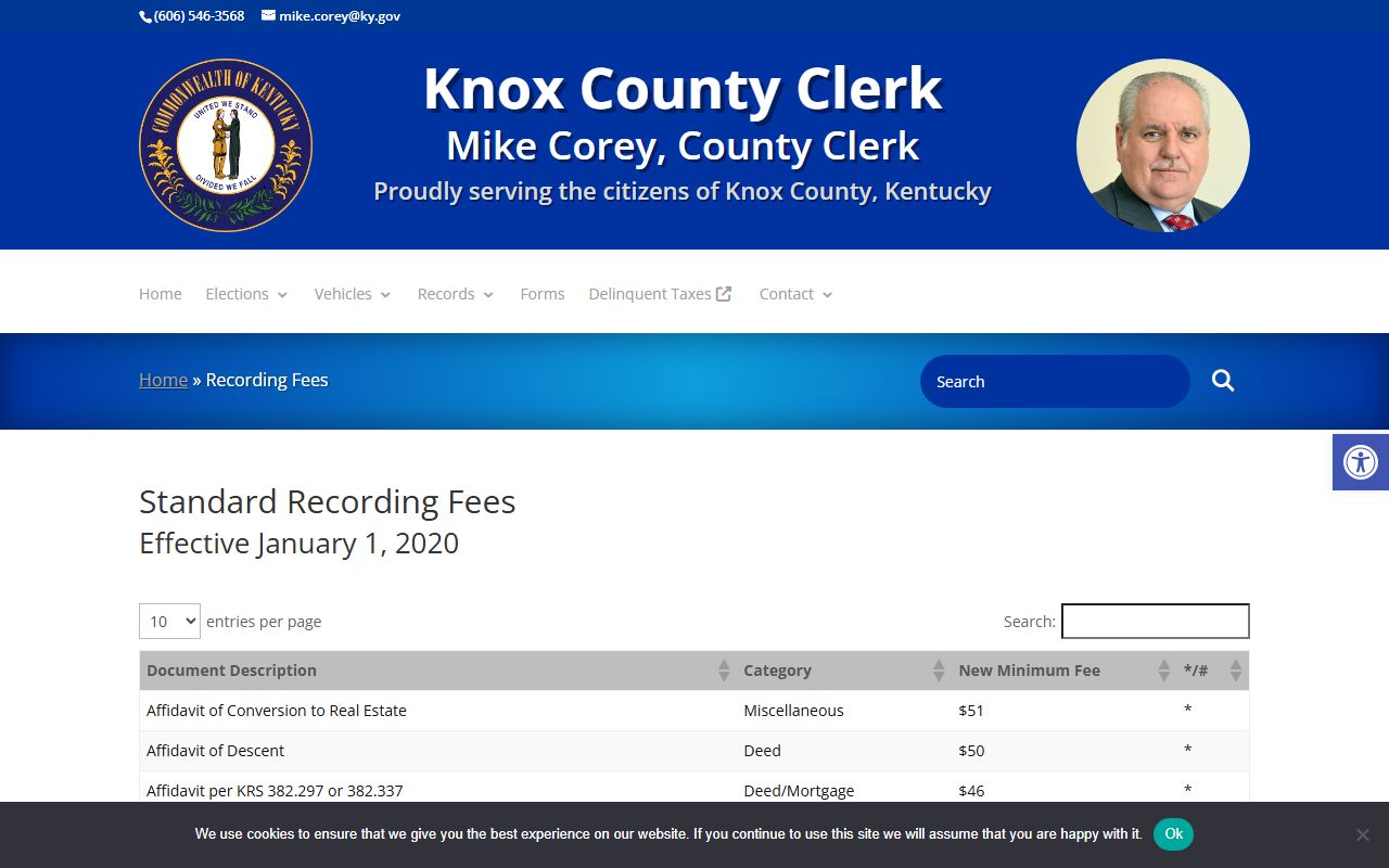Knox County probate records county clerk recording fees